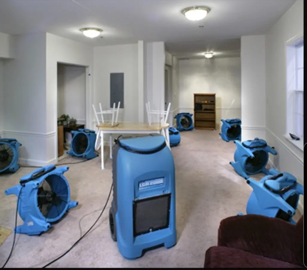 Air movers and dehumidifier setup for Water Extraction & Removal in Hoosick
